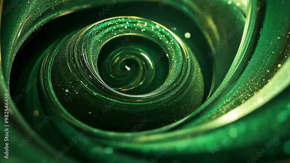 Aufkleber exploring a mesmerizing swirling vortex of shimmering green and gold particles in a captivating abst
