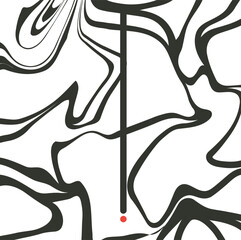 A vertical stick with a red dot at the bottom hung among the distorted wavy lines.