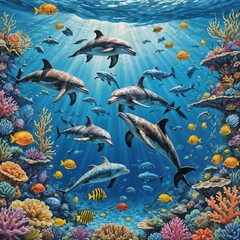 Fototapeta premium dolphins in the coral sea