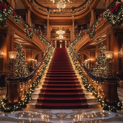 Opulent Grand Christmas Staircase with Elegant Holiday Decorations