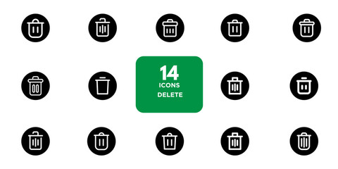 Delete icon set. Delete the button trash, remove the cancel undo throw, and remove the editable stroke line icon collection. Vector illustration.