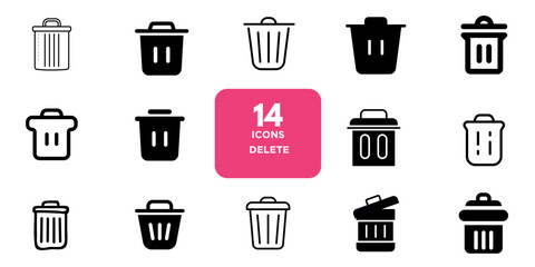 Delete icon set. Delete the button trash, remove the cancel undo throw, and remove the editable stroke line icon collection. Vector illustration.