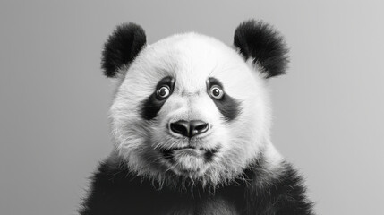 Naklejka premium A surprised panda with wide, expressive eyes stands out against a minimalist backdrop, exuding a mix of cuteness and humor.