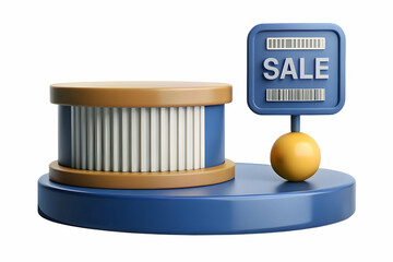 Minimalist Podium with Barcode and Sale Sign - Perfect for Retail Advertising Campaigns on Clean White Background