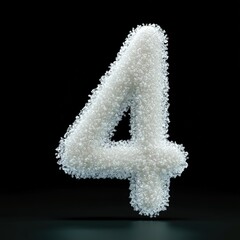 3D number 4 with salt texture realistic modern design, soft lighting, black background. 