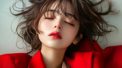 Woman with Red Lips and Red Jacket