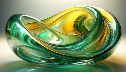 Espiral Futurista de Vidro Verde e Amarelo