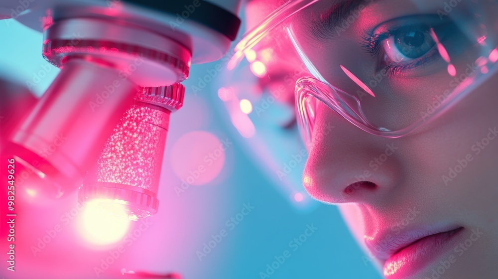 Poster a researcher uses a specialized electron microscope to view the surface of a material at a nanoscale