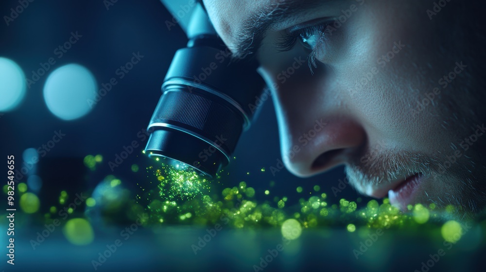 Poster a lab technician captures images of microscopic organisms using a digital microscope, creating detai