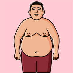 Fat men are not confident when facing forward, looks like a big belly full of fat, due to junk food, need a diet