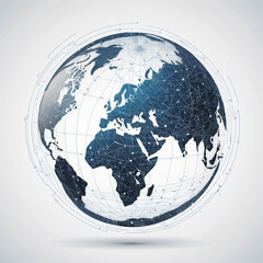 A digital globe showcasing a connected world with highlighted continents, representing data, technology, and global networking.