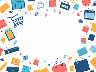 Fototapeta premium Flat Clean Border Frame with Shopping Tag and Invoice Icon - Ideal for Business and Retail Marketing Material with Generous Copy Space