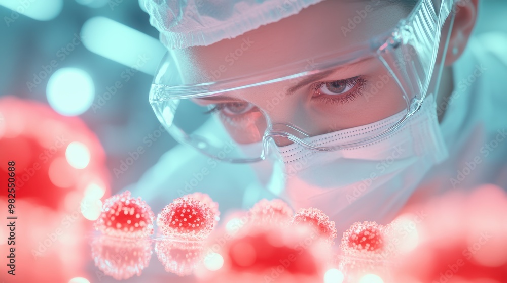 Poster a laboratory technician analyzing a covid 19 test sample, highlighting the process of testing for th