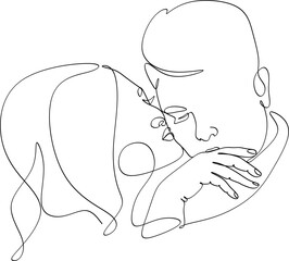Continuous line drawing of kissing man and woman. Logo, icon, banner. Hand drawn vector illustration.