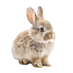 Obraz premium Fluffy baby bunny is sitting on a white background
