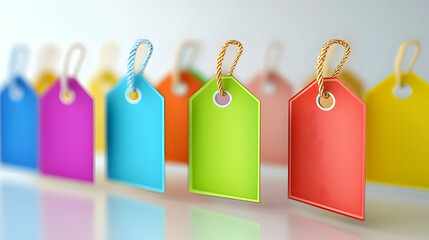 3D Glossy Background with Sale Tags & Price Labels - Bright Colors & Reflections for Retail Discounts and Promotions