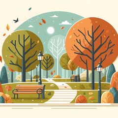 Flat Design Autumn Park
