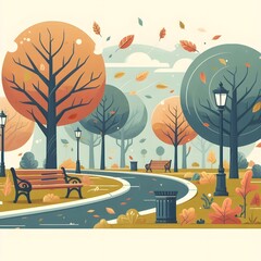 Flat Design Autumn Park