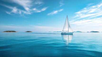 Fototapeta premium Sailing into Tranquility: A Yacht Navigates the Serene Waters
