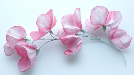 Elegantly Designed 3D Sweet Pea Flower Cluster on White Background at 45-Degree Angle