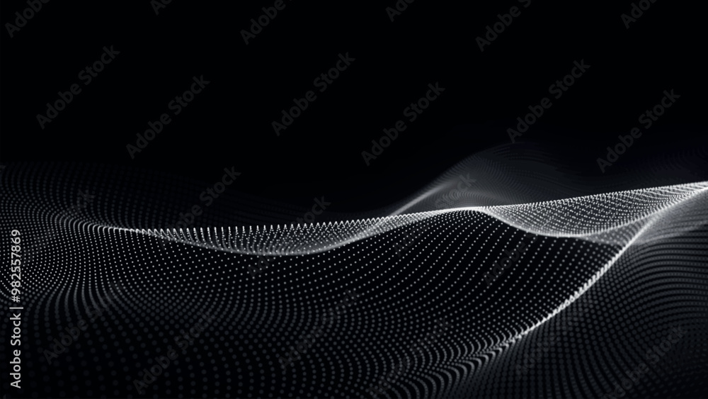 Poster futuristic point wave of particles. visualization of sound waves. technology or science banner. abst