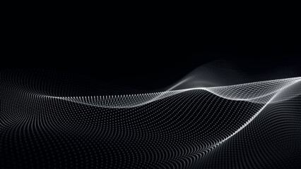 Futuristic point wave of particles. Visualization of sound waves. Technology or science banner. Abstract black and white digital 3D wave. Vector illustration.