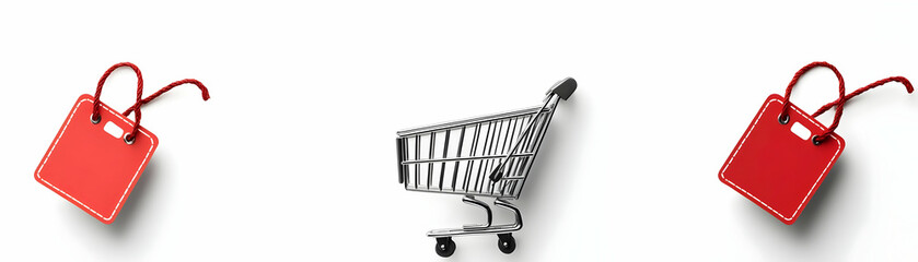 Fototapeta premium Modern Vector Design of Isolated Shopping Cart and Sale Tag Icons for E-commerce Marketing and Retail Sales Promotions on White Background
