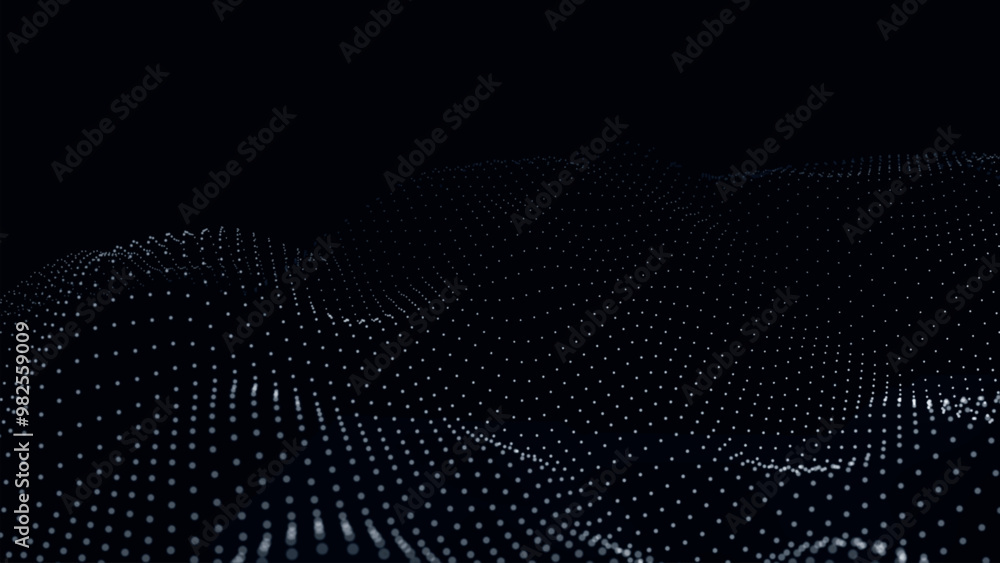 Poster futuristic point wave of particles. visualization of sound waves. technology or science banner. abst