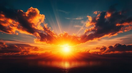 Obraz premium Dramatic Sunset over the Ocean with Sun Rays