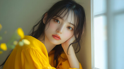 Beautiful Woman in Yellow Shirt