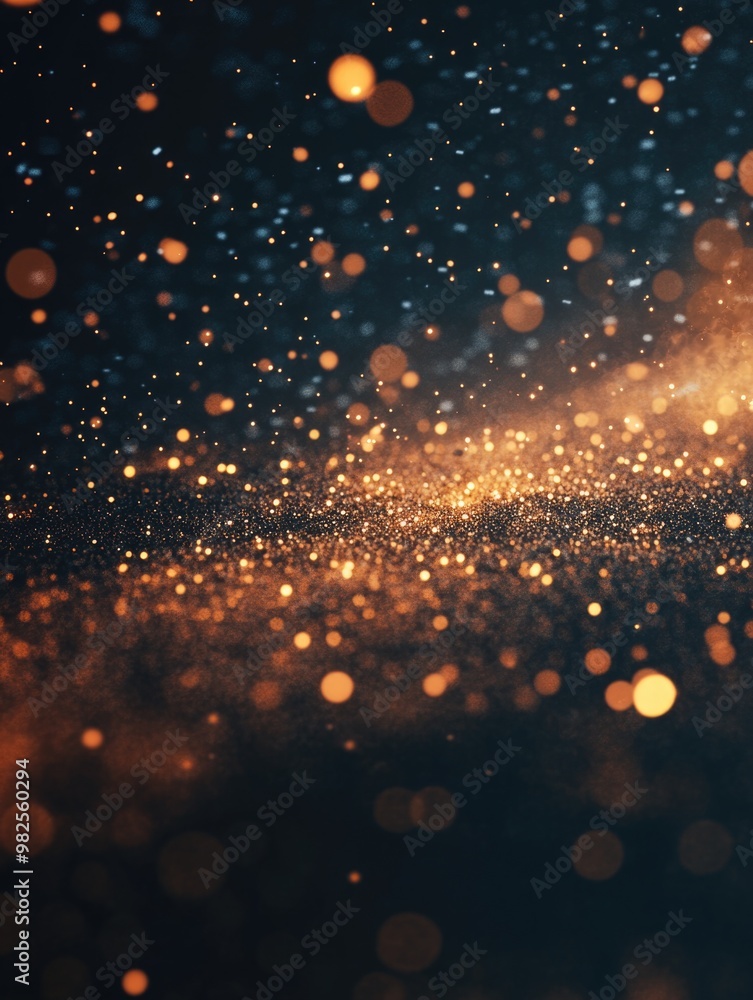 Poster abstract golden light particles with bokeh effect