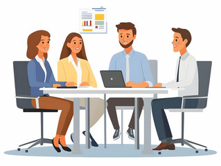 Flat Candid Business Meeting Illustration: Team Discussing Profits and Financial Strategies - Dynamic Interactions in Modern Corporate Style
