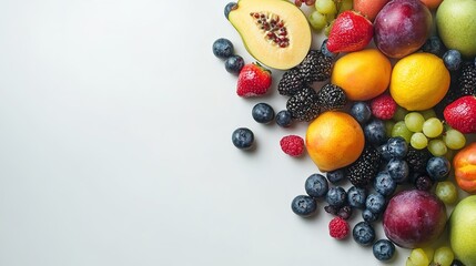 Bright and colorful mixed fruits on a white surface, isolated