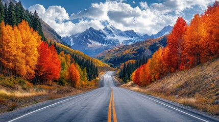 Scenic Autumn Road Through Mountain Pass