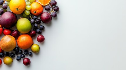 Bright and colorful mixed fruits on a white surface, isolated