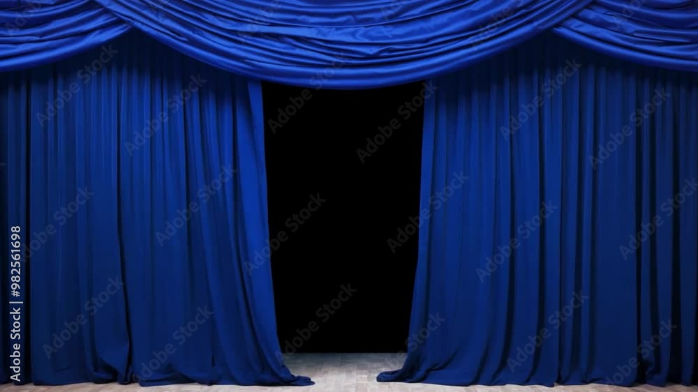 Poster the rich blue curtain hangs gracefully in a theater, creating an elegant backdrop as it softly drape
