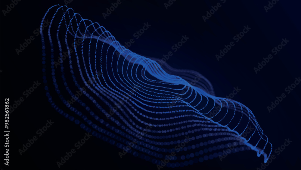Poster abstract background with dynamic wave. circular wave of dots. musical sound wave. dark background. b