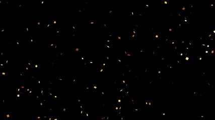 Animation of golden confetti paper falling down slowly on transparent screen. Birthday celebration party. 4K alpha channel