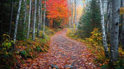 Autumn Path Through a Colorful Forest