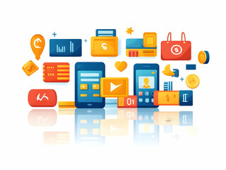 Flat Glossy Background with Mobile Payment Icons - Modern Vector Design for Fintech and Digital Transactions | Soft Reflections & Sleek Aesthetic