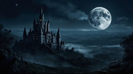 Mysterious Castle Under Full Moon