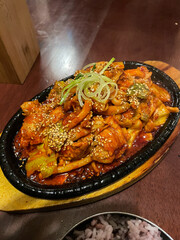 Sizzling hot red spicy chicken.