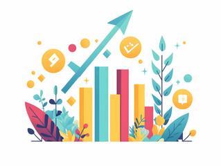 Dynamic Flat Isolated Profit Chart with Upward Growth Arrow | Modern Vector Illustration for Business & Financial Themes