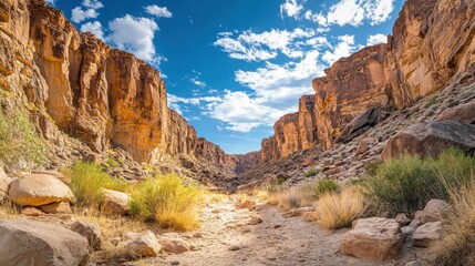 Naklejka premium Canyon Path Under a Blue Sky