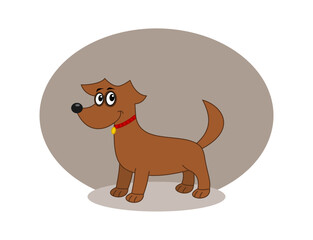 A brown dog with beautiful red collar and brown circle decoration - vector