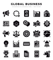 Set of Global Business Icons Glyph icons collection.