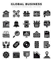 Vector Global Business types icon set in Glyph style. vector illustration.