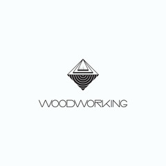 an illustration consisting of several images of a cut piece of wood and the word "woodworking" as a symbol or logo