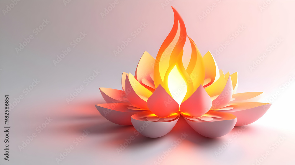 Sticker 3D Isolated Abstract Rangoli and Flame Vector Illustration - Minimal Dynamic Design on White Background with Glowing Accents and Cultural Symbolism