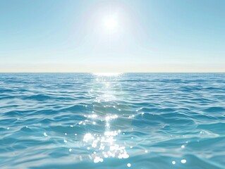 Obraz premium Sunny day at the beach with calm ocean waters reflecting sunlight, creating a serene and tranquil environment.
